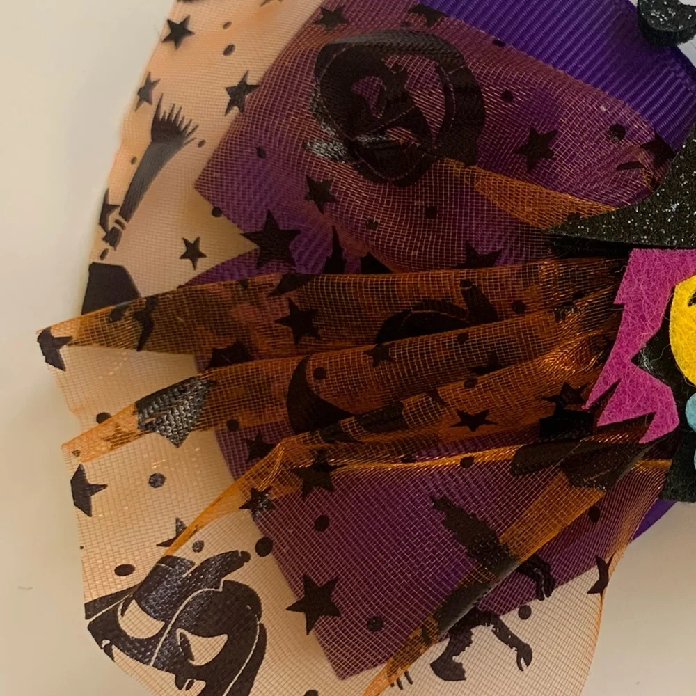Halloween Purple Witch Girls Large Oversized Bow Hair Accessories Party Themed